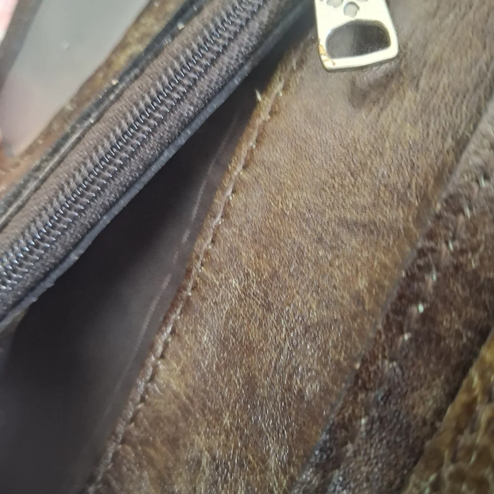 Patricia Nash Turquoise and Brown Tooled Leather Wristlet - Picture 6 of 7